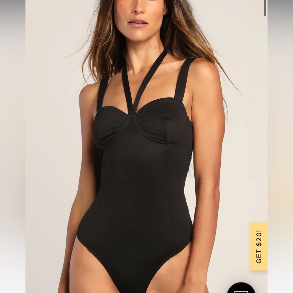 Lulu’s Strapped to the Nines Black Sleeveless Strappy Bodysuit Size XL NWOT